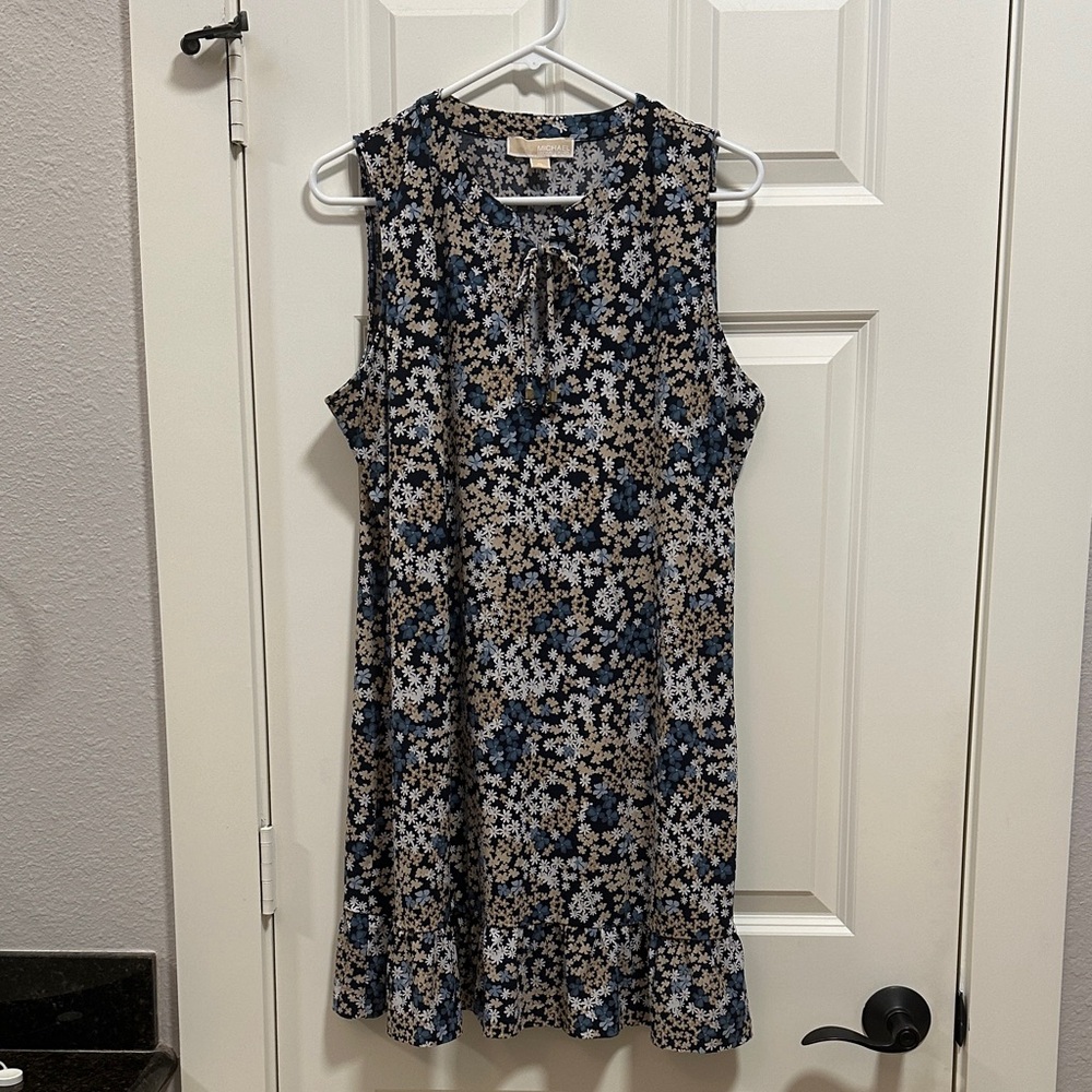 MICHAEL Michael Kors Floral Sleeveless Dress - Blue, White, and Tan